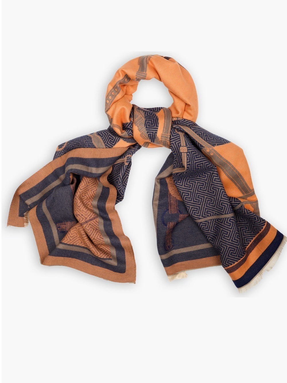 Orange & Navy horse print reversible 
scarf - Picture 6 of 8